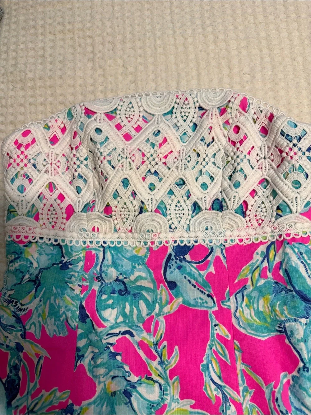Lilly Pulitzer Strapless Pink and Turquoise Floral Dress - Picture 2 of 4